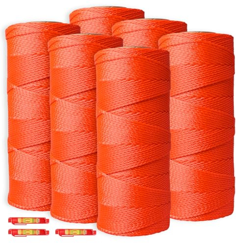 BSRHOME Mason Line String Line 6 Pcs,600 Ft Length Nylon Twine,18 Braided Nylon String for Gardening Or Masonry Tools,Twine String for Gardening,Orange