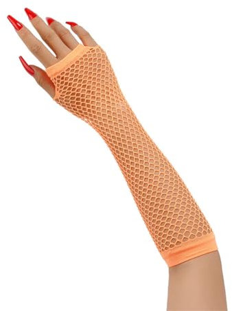9 Paar Lange Fingerlose Netzhandschuhe Damen FischHandschuhe Netzärmel Spitzenhandschuhe Rock Handschuhe Opernhandschuhen Armstulpen Fishnet Gloves für Hochzeiten Opern Dinnerpartys Prom (Orange)