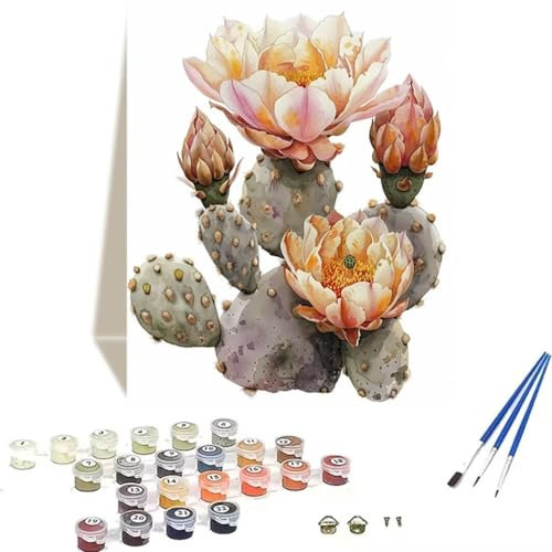 LUOLYYEI Malen Nach Zahlen Erwachsene 100 x 135 cm Kleines Format - Malen Nach Zahlen Kinder Blume - Kaktus Paint by Numbers Basteln DIY Bastelset Leinwand Als Geschenk Home Wand Dekor 3-M