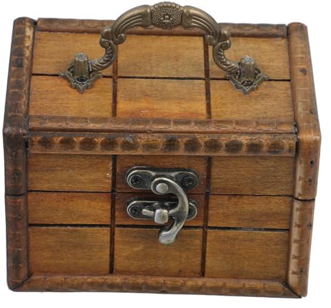 Amosfun Wooden Jewelry Box Treasure Chest Small Lockable Storage Chest Vintage Brown Wooden Trinket Organizer Box for Women Home Decor and