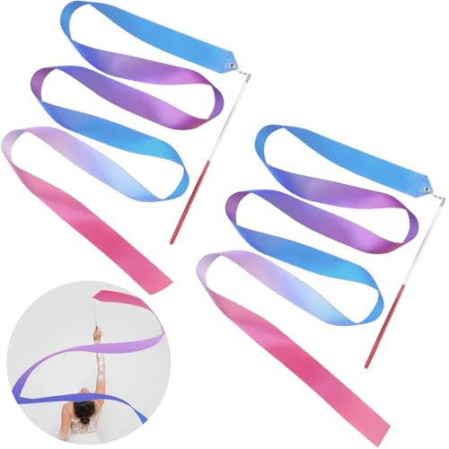 Greacesrio 2 Stück Tanzband, Premium Gymnastikband mit Stab, 200cm Funkelnde Rhythmische Sportgymnastik Band Tanzbänder, Tanzband mit Stab Kinder für Tanz, Gymnastik und Talentshow