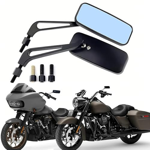 YUJYGAO 8mm 10mm Rétroviseur Rectangulaire Moto, Rétro Rétroviseur Latéral Compatible avec Bobber Cruiser Choppers Touring ATV Sport vélo Street Bikes