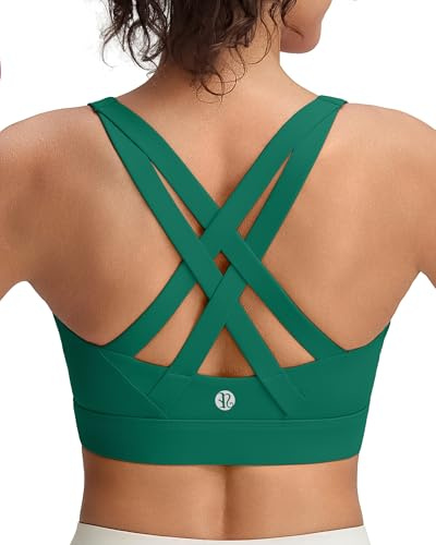 Running Girl Sports Bra for Women High Support,Molded Cup Strappy Running High Impact Sports Bras for Women, Dark Green, M