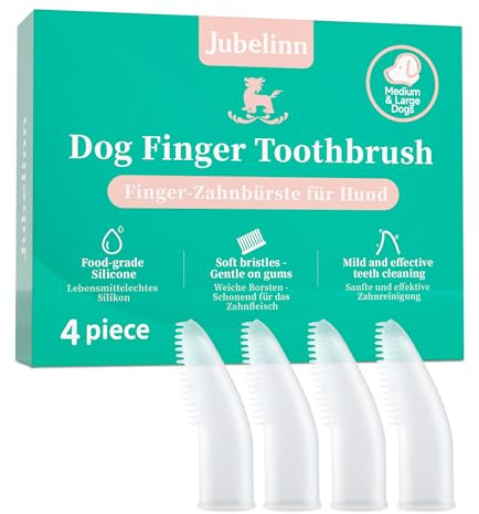 Jubelinn 4x Fingerzahnbürste für mittelgroße bis große Hunde zur Zahnpflege | weiche Silikon Fingerlinge, Frischen Atem, Beugt Zahnstein & Entzündungen vor, Zahnreinigung, Mundhygiene, wiederverwendbar