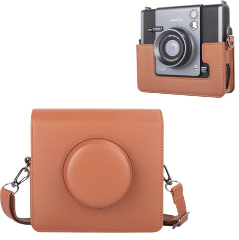 HIQYIN Étui Instax Wide Evo, Coque de Protection Compatible avec l'appareil Photo instantané Hybride Fujifilm Instax Wide Evo, étui de Transport en Cuir PU avec bandoulière réglable - Marron