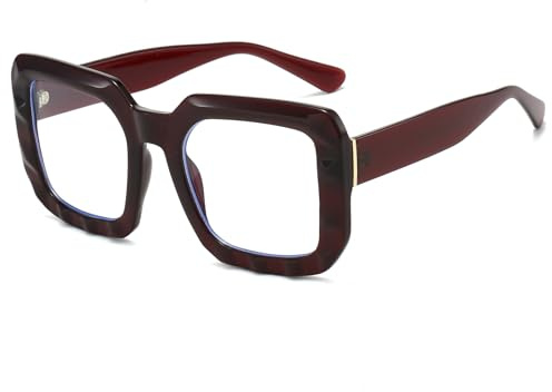 YAMEIZE Occhiali Anti Luce Blu Quadrato Montatura Occhiali da Vista Donna Retrò Grandi Occhiali Anti Filtro Luce Blu per Lettura PC Gioco