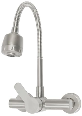 RjcdOPL Robinet de Cuisine Mural Rotatif en Inox, Mitigeur Évier avec Tuyau de Sortie Flexible, 2 Modes d'évacuation de l'eau, Débit Élevé
