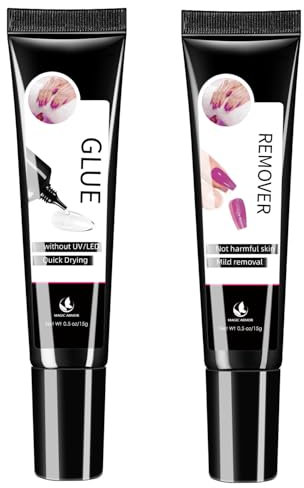 Colla e rimozione delle unghia migliorati per unghie press-on 15 g, nessuna lampada UV necessaria, colla gel, asciugatura rapida, kit di lunga durata