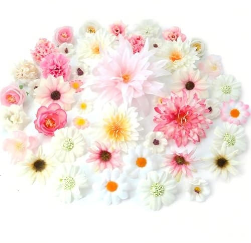 Avagiaforu Faux Fleurs Artificielles Têtes 48 Pièces Têtes de Fleurs Artificielles Décorations, Mini Fleurs Faux Soie Fleurs en Tissu pour Décoration de Jardin, Fêtes et Mariages (E)