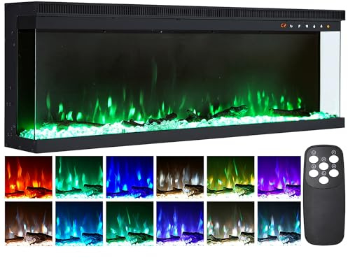 INMOZATA 60 Zoll/152cm Elektrokamin mit Heizung 900/1800W Panorama-Sichtfenster Elektrischer Kamin 3-in-1 Elektrisch Kaminofen mit 12 Flammenfarben, Einstellbarer Thermostat, Überhitzungsschutz