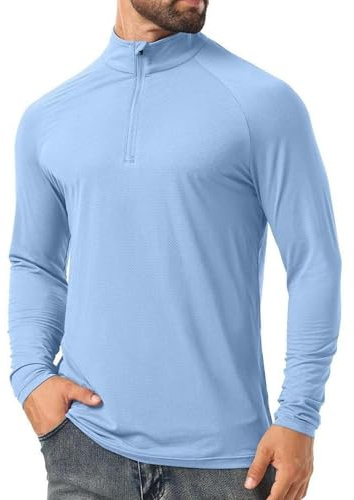 QIXING Men's UPF 50+ Sun Shirts Quarter Zip Long Sleeve Outdoor Shirt Fishing Hiking Rash Guard T-Shirts