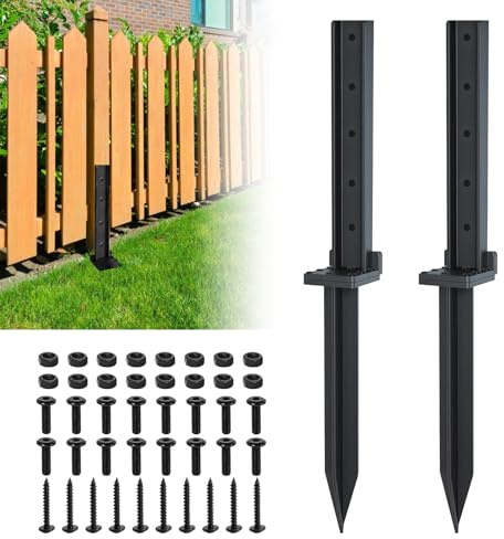 2 Pcak Fence Post Repair Kit, Heavy Duty Fence Post Repair Kit, Steel Fence Post Anchor Ground Spike,Fence Post Support Stake for Repairing Damaged Fence Gate Posts Sign Posts or Mailbox