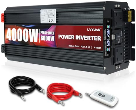 Cantonape Power Inverter 4000W/8000W DC 12V to 240V AC with LCD Display Power Converter with 2 UK Sockets & USB Ports for Car Camping RV Household Truck
