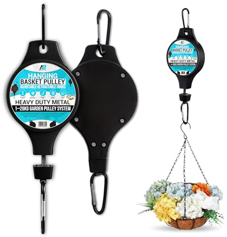 AIBULO 2 Pack Hanging Basket Pulley – Heavy-Duty Retractable Plant Hanger for Baskets, Feeders & Décor, 15KG Capacity