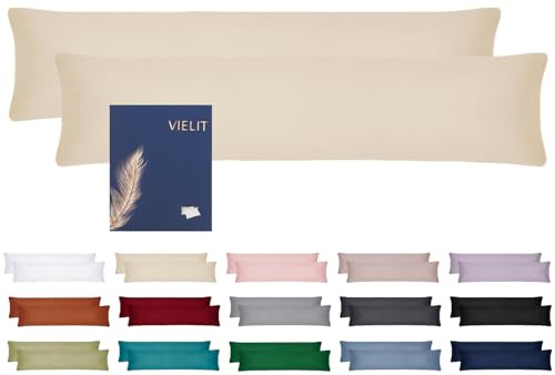 Vielit Kissenbezug Weich Kopfkissenbezug 2er Set Mikrofaser Deko Kissenhülle Für Kissen Öko-Zertifikat Resistent Hypoallergen 40x145, Beige