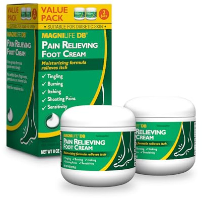 MagniLife DB Pain Relieving Foot Cream, 4 Oz Jar (2 Pack) Calming Relief for Burning, Tingling, Shooting & Stabbing in Feet & Legs, Moisturizing & Hydrating Foot Cream for Diabetic & Sensitive Skin