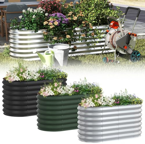 UISEBRT Hochbeet Metall 680 L | Oval 240x60x60cm (LxBxH) Schwarz | Kräuterbeet Gemüsebeet aus Galvanisierter Stahl| Rostfrei Pflanzkasten Frühbeet Aufzucht Beet für Garten Balkon
