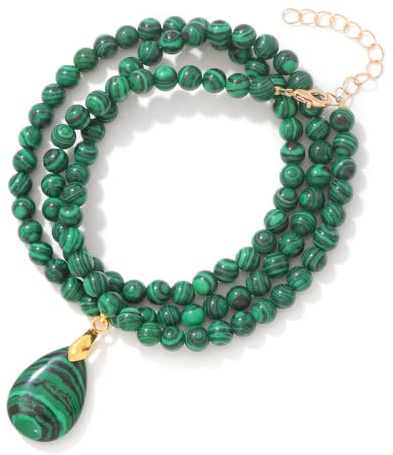 Collana Pietre Dure,Collana Con Ciondolo A Goccia D'Acqua Con Perline Di Cristallo Naturale Da 6 Mm, Chiusura A Moschettone Regolabile, Gioielli Energetici Per Uomo E Donna, Colore: Verde Pisello