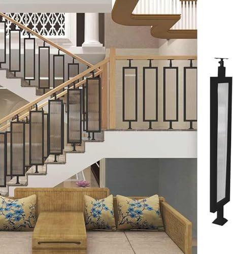 Kit balustre rectangulaire réglable pour escalier – Balustrades de terrasse en fer forgé et verre trempé pour une utilisation en intérieur/extérieur (lot de 1)