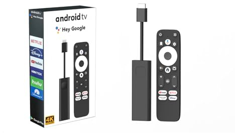 Necessitys Clé Android TV Streaming, 4K Ultra HD, avec commande vocale Hey Google, dongle HDMI, boutons Netflix et Disney+, 16 Go de mémoire