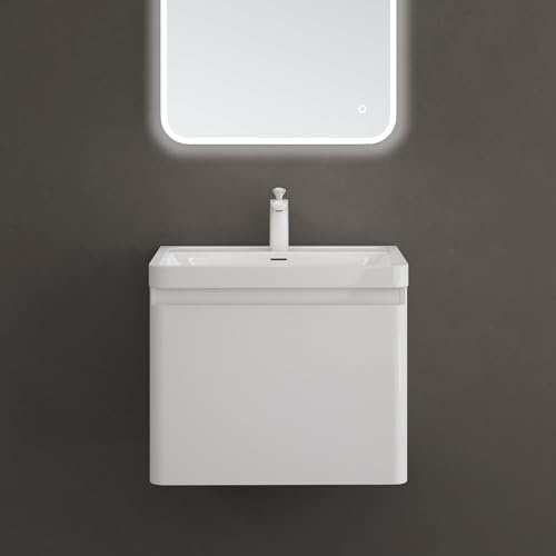 doporro Waschbeckenunterschrank Wandmontage in glänzend weiß 60x42x50cm | Wandhängendes Badmöbel-Set mit Mineralguss-Waschbecken – elegant & pflegeleicht für moderne Bäder Ancona