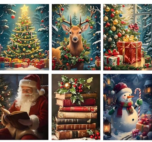 Jawecci 6 Pack Weihnachten Diamond Painting Erwachsene, 5D Diamant Painting Freundin Bilder Erwachsene Anfänger, DIY Diamant Malerei Kinder für Home Dekor 30x40cm
