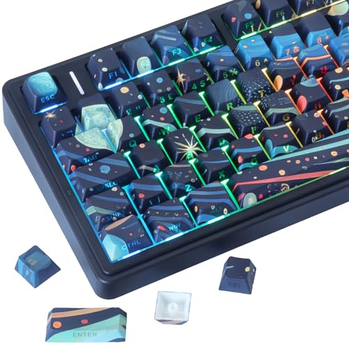 JakeTsai PBT Keycaps 133 Keys Starry Sky Keycaps, Double Shot Shine Through Side Printed Keycap, Cherry Profile Dye Sublimation Keycap for Cherry MX Switch UK Layout Mechanical Keyboards