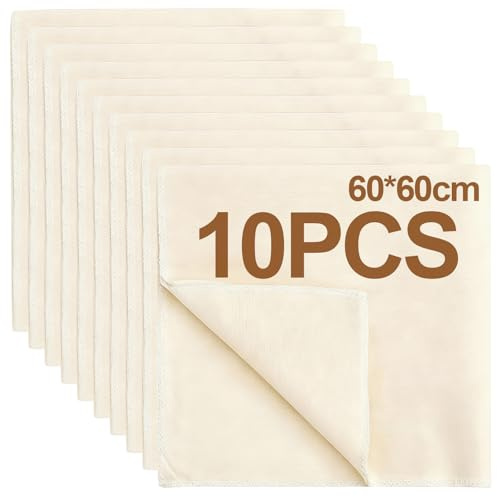 10PCS 60×60cm Cheesecloth Juicing Bag, Muslin Cloths Cooking Unbleached Cheese Cloths Straining Cotton Cloths, Reusable Lint-Free Fine Mesh Cloth for Cooking Filtering Juice Coffee & Cheese Making