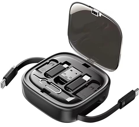 wowtravel 5 in 1 Retractable Charging Cable 60W Fast Charge USB C Multi Cable with Data Transfer USB C Micro USB Adapters Phone Stand Extendable 20 to 100cm for Phones Tablets Laptops Travel