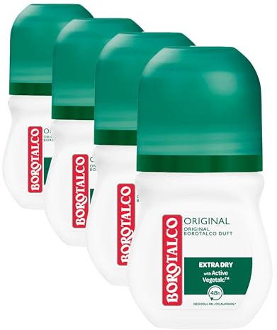 Borotalco Deo Roll-On Original 50 ml – Formula con Active Crystal Talc per tripla protezione contro il sudore – 0% alcol (Confezione da 4)
