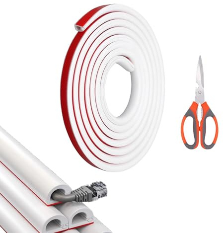 3M Mini Kabelkanal Selbstklebend,Flexibel Kabel Verstecken，Kabelschlauch Weiß,Kabelrohr, Kanal Halbrund Klein Kabelabdeckung,für 1 Kabel zum Verstecken von Stromkabeln zu Hause Oder im Büro