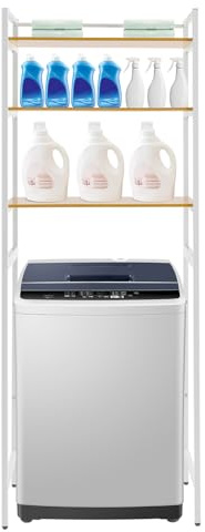 Repomanda, Badregal über Waschmaschine mit 3 Etagen, WC Regal für Badezimmer Aufbewahrung, Freistehendes Stahl Gestell mit Seitenschutz, Vielseitiges Lagerregal für Waschküche oder Toilette, Weiß