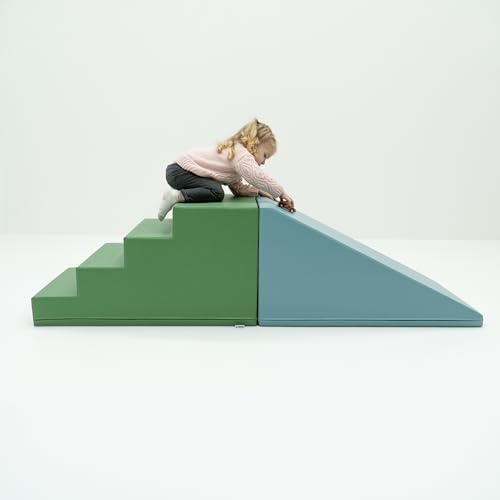 IGLU Soft Play XXL Escalier Toboggan Modules d’activités Modules de Motricité en Mousse (Pastel Sea)
