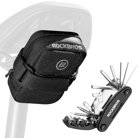 ROCKBROS Fahrrad Satteltasche Set mit 16-in-1 Multitool, Kompakte Fahrradtasche 0,35L mit Reparatur Werkzeug, Mini Satteltasche für Rennrad und MTB, Leicht und Tragbar