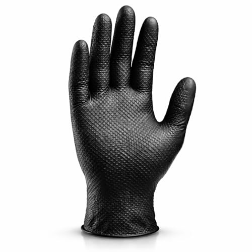 MEDIKA69 MEGAGRIP Gants Nitrile Extra Forts 8 Grammes, 2x Plus Épais, Structure 3D Orange, Gants Mécanicien Extra-Résistants, 500 Pcs/Boîte, Noir, XL