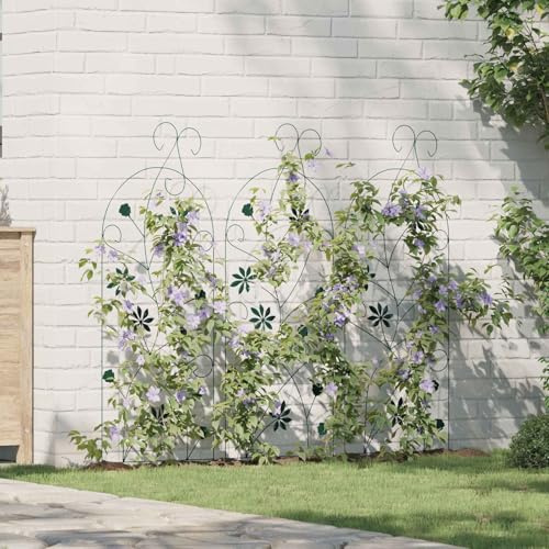 Garden Fence Pack of 3 Green 112 x 39.5 cm Steel Weatherproof with Elegant Pattern Ideal for Climbing Plants such as Rose Clematis Ivy and Grapevine for Decoration of Garden Balcony Patio