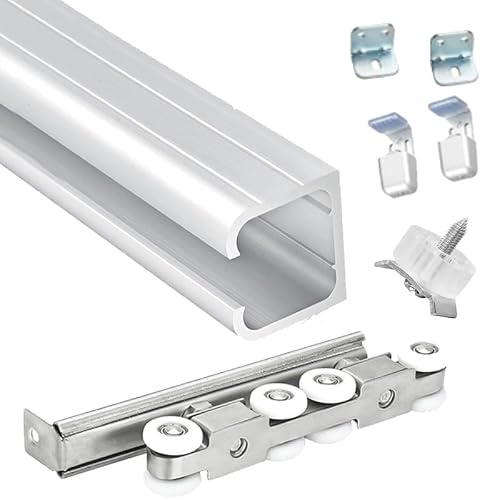 Skjutdörr hårdvaruset ett spårsystem för interiör justerbar 160 400 cm inkluderar ladugårdsdörr hårdvara silverfinish perfekt för renovering