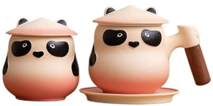 LYGSWDB Sockerburk Keramik Förvaringsburk för lö te Creative Panda Office Cup Kombinationsset Filtersil Tebehållare(G)