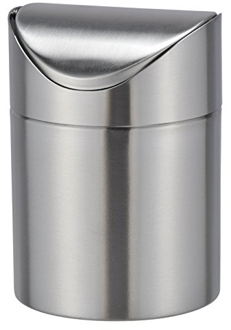 Bambelaa! Pattumiera da tavolo, da cucina, in acciaio inox, coperchio basculante, 12 cm di diametro, circa 19 cm di altezza, Acciaio INOX, argento, 1 pezzo