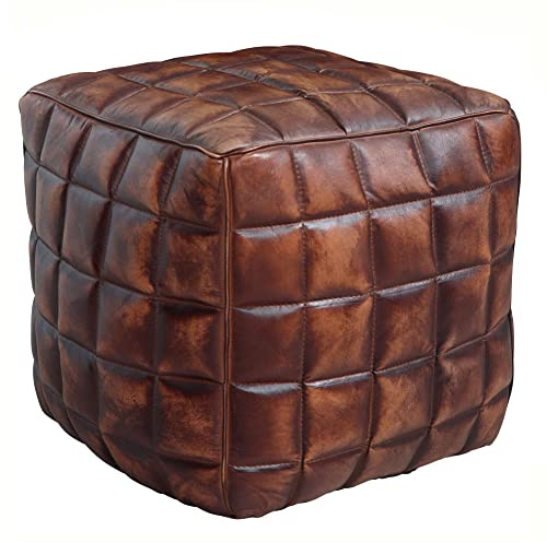 FineBuy Sitzwürfel 39x39x41 cm Echtleder Braun, Ottomane | Polsterhocker orientalisch, Pouf gemütlich fürs Wohnzimmer, Fußhocker aus Leder, Sitzhocker handgefertigt