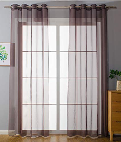 Gardinenbox 2er-Pack Ösen Gardinen Transparent Vorhang Set Wohnzimmer Voile Ösenvorhang Bleibandabschluß HxB 245x140 cm Braun, 203322