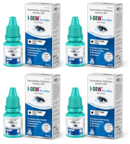 I-DEW Soothe Eye Drops – Day-Time Gentle Relief for Dry, Tired & Irritated Eyes | Contact Lens Friendly | Long-Lasting Hydration | Hypromellose 0.7% | Preservative-Free | 10ml (Pack of 4)