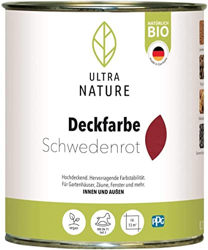 ULTRA NATURE Peinture de recouvrement pour intérieur et extérieur, 0,75 l, rouge suédois, végétalien, bio, sans sédiment, protection UV, protection contre les intempéries