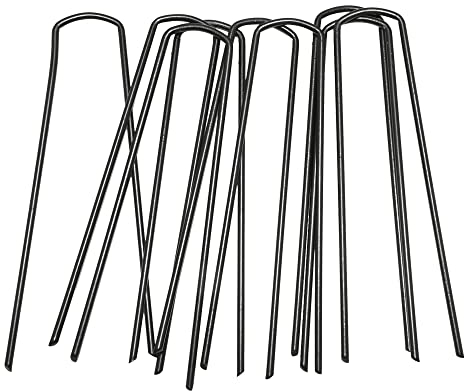 Ram® Black Heavy Duty 50 x Galvanised Ground Pegs Garden Lawn Pegs Stakes Staples Lawn U Shaped Nail Pins For Weed Control Membrane Weed Fabric Garden Netting Artificial Grass 6 Inches
