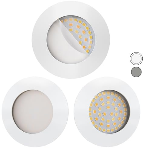 Scandinavian home 3er Set LED Einbaustrahler Dimmbar WarmDim 230V 5,8W Warmweiß 60mm - 70mm I Badezimmer geeignet I CRI 90 580lm 3100K 68mm I Weiß-Matt mit Milchglas I LED Spot flach