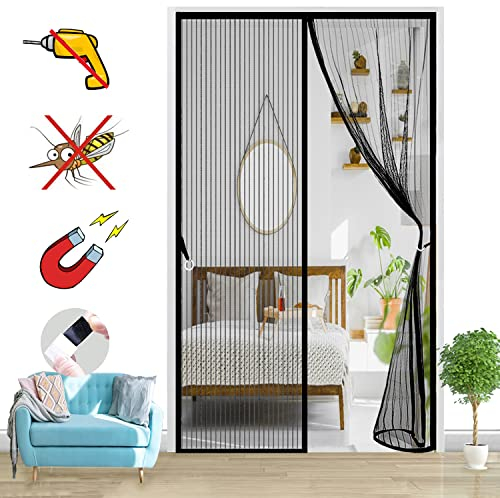 Magnet Fliegengitter Tür Insektenschutz, Ohne Bohren, Ist Ideal Für Die Balkontür Magnetvorhang, Fliegenschutz Terassentür-Black-A|| 70x200cm(27x78inch)