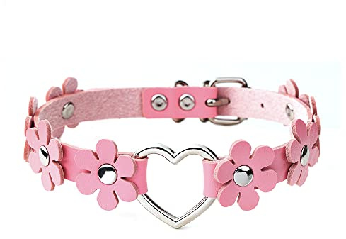 JJDreams Halsketten Leder Damen Gothic Halsband Choker Herz Pink Einstellbare Halsband Blume Emo Schmuck für Party