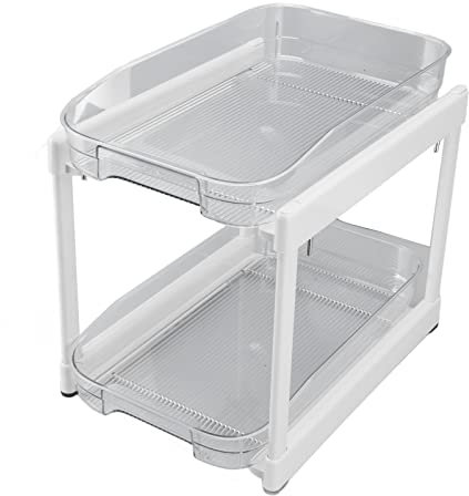 Jenngaoo Étagère de Rangement sous évier à 2 Niveaux, Armoire de Cuisine sous évier, Meuble de Salle de Bain Coulissant, comptoir de Rangement, Panier de Rangement Polyvalent pour Cuisine(Large)