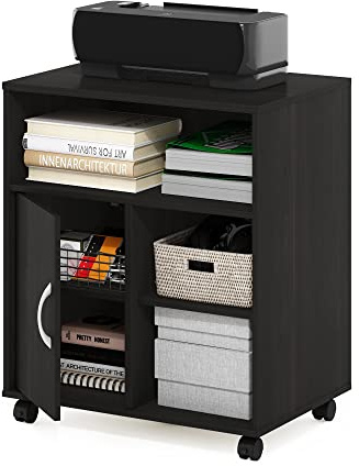 Furinno Econ Home Office Under Desk Printer Holder with Wheels, Espresso, Cabinet