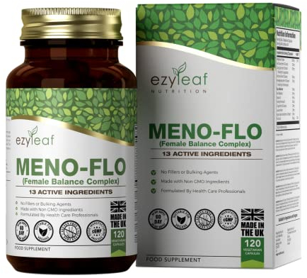 Ezyleaf Menopause Wechseljahre Magnesiumcitrat Salbei mit Agnus Castus, Rotklee, Soja-Isoflavonen, Dong Quai | 120 Kapseln | Meno-Flo + Magnesium Citrate, wilder Yams, Ashwagandha | ISO-zertifiziert